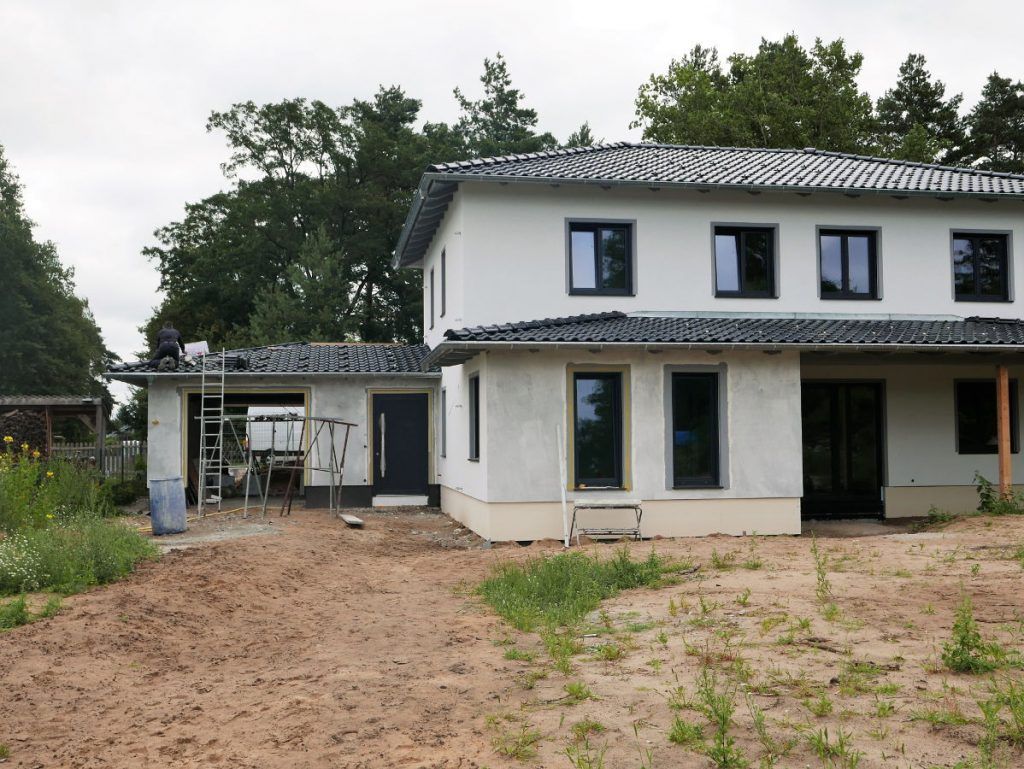 Juli 2017 - Neubau Einfamilienhaus, Schöneiche bei Berlin - Außenputzarbeiten
